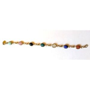 Vtg Judy Lee Egyption Revival Scarab Bracelet Glass Beetle Gemstone 7.5" Signed